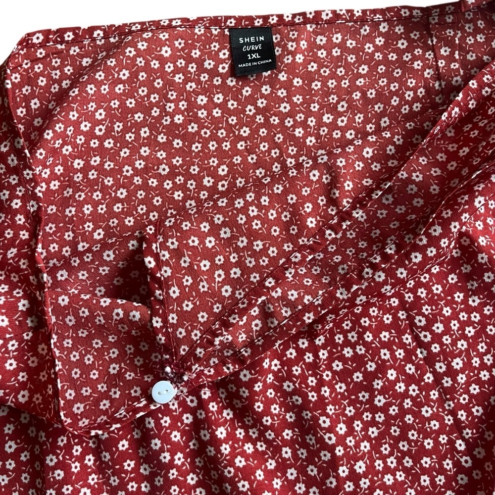 Shein Curve Plus Size Wrap Skirt Red Floral Print Midi Skirt Women’s 1XL - Picture 4 of 8